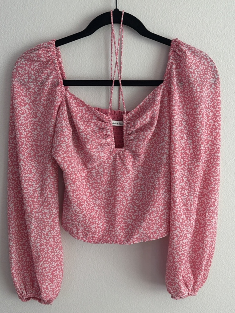 Abercrombie & Fitch Pink Floral Square-Neck Puff Sleeve Top